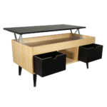 MESA DE CENTRO MODELO KARLA 27 COLOR NEGRO Y MADERA NATURAL CON DOS CAJONES